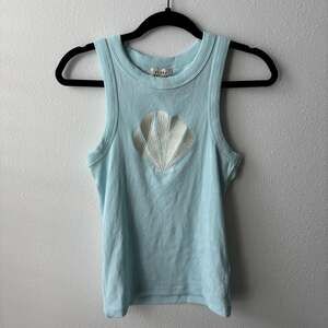 Urban Nation Light Blue Ribbed Tank Top with Seashell Embroidery